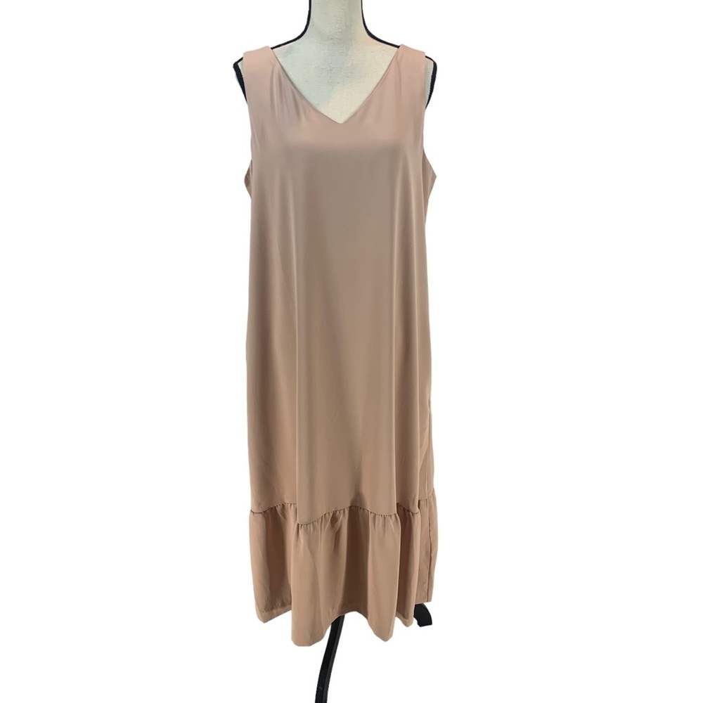 Starling Reine Sleeveless V Neck Ruffle Hem MIDI Dress - Pink - size 18